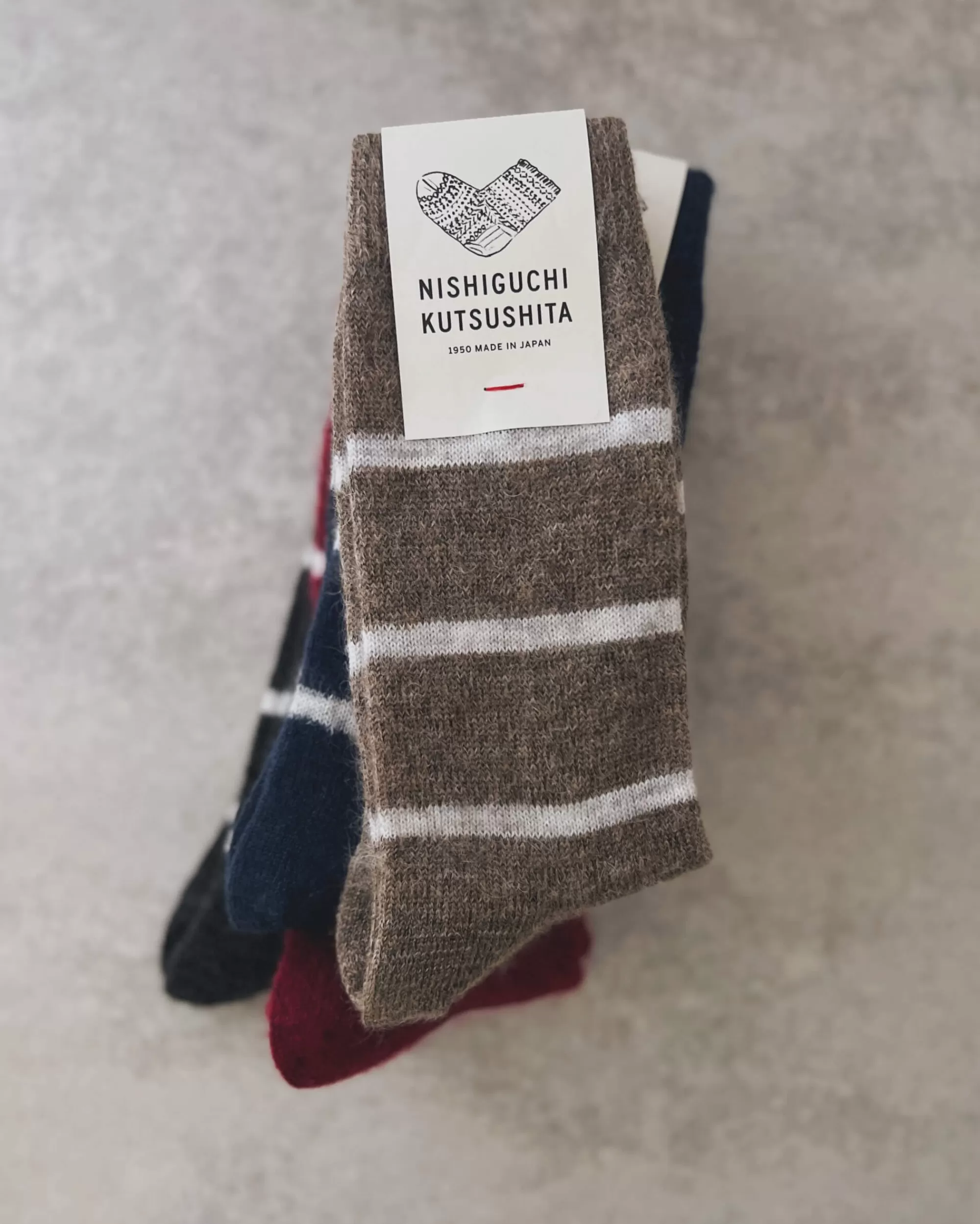 nishiguchi kutsushita : Chaussettes Oslo Mohair Avec Bordure En Laine New